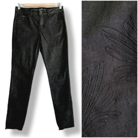 NILE Organic Cotton Tonal Embroidered Floral Skinny Crop Jeans Sz S - Picture 1 of 14